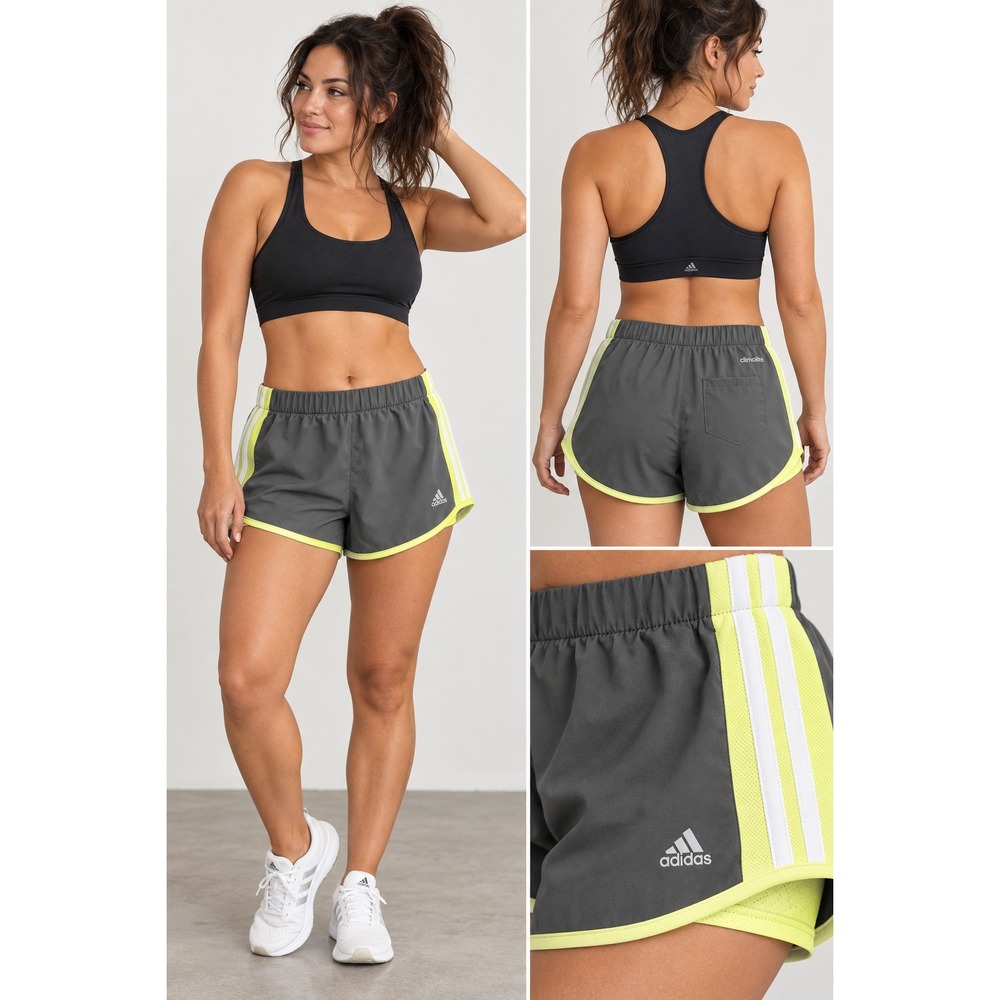 Adidas Climalite 2-in-1 Running Short Grey Neon Yellow Activewear 2010's